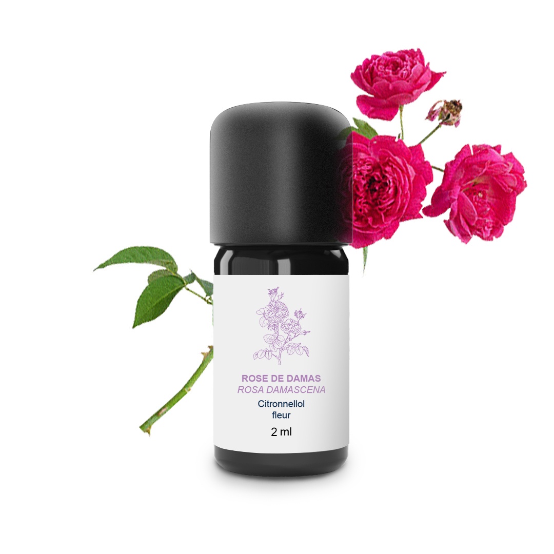 Aceite esencial de rosa de Damasco 100% ecológico y artesanal