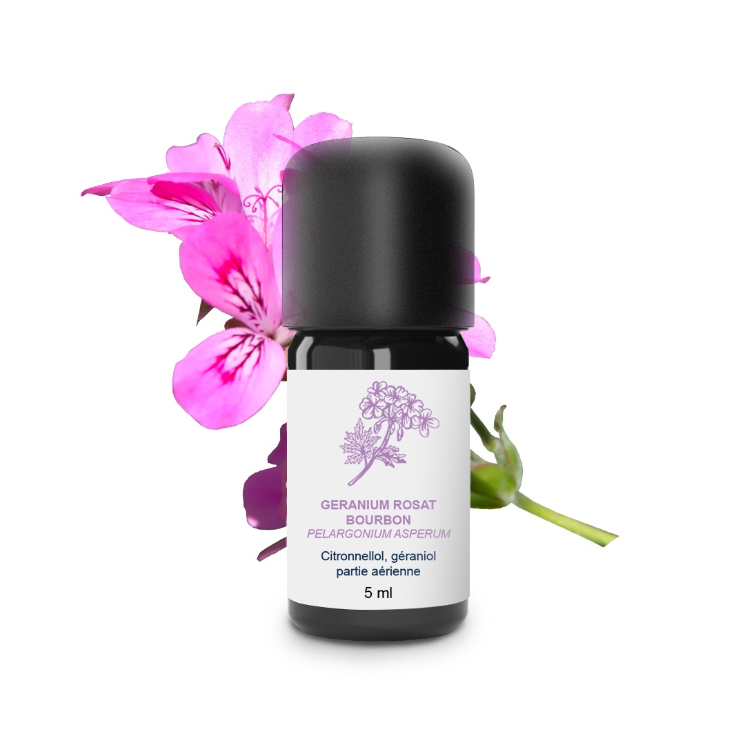 Aceite esencial de geranio rosa al bourbon 100% ecológico y artesanal